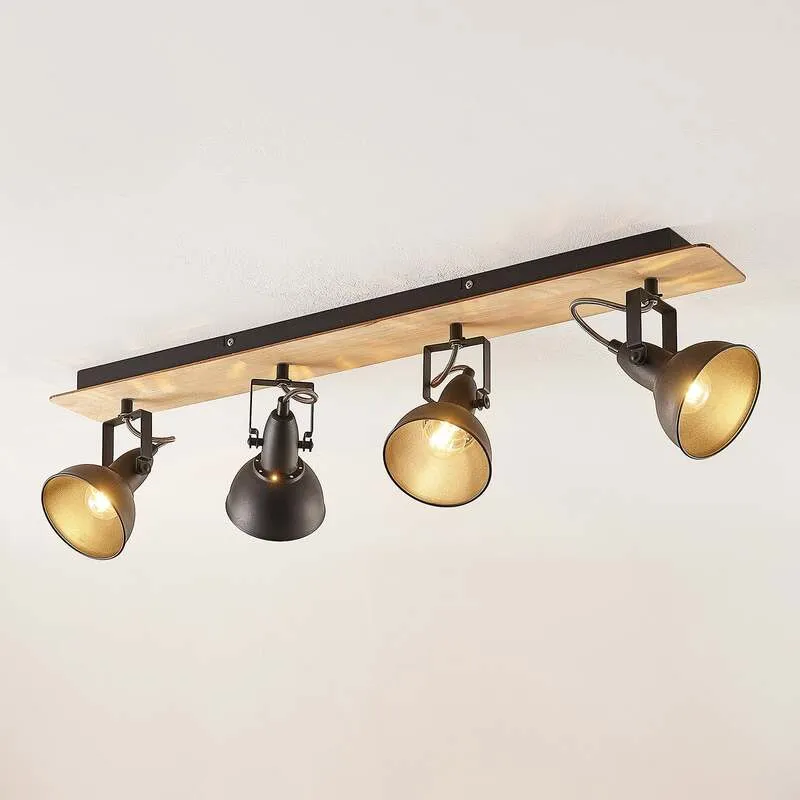 B-Ware Lindby Deckenlampe Hängeleuchte Aylis LED Lampe dimmbar schwarz Holz 82cm