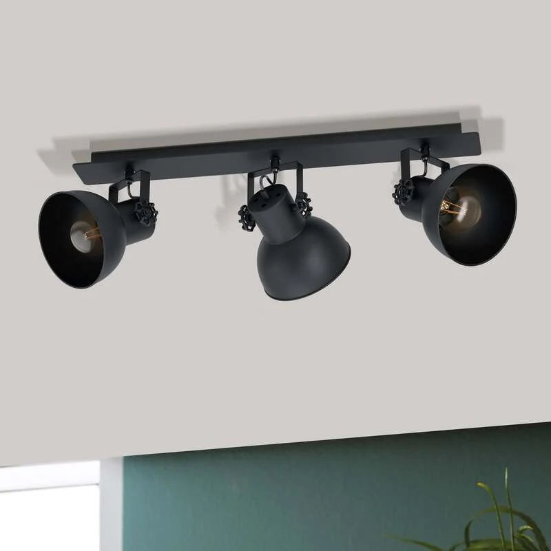 B-Ware Eglo Deckenstrahler Barnstaple LED Strahler 3-flammig dimmbar schwarz Holz Stahl