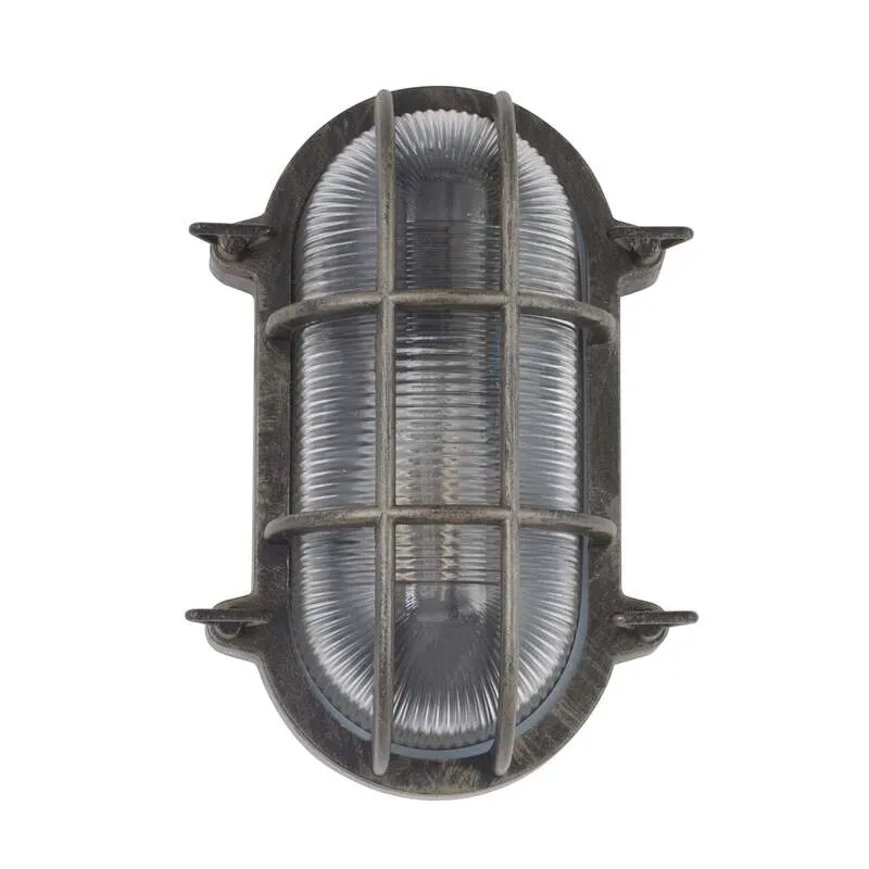 B-Ware Schiffarmatur Porto oval schwarz-silber E27 dimmbar IP44 60W Searchlight