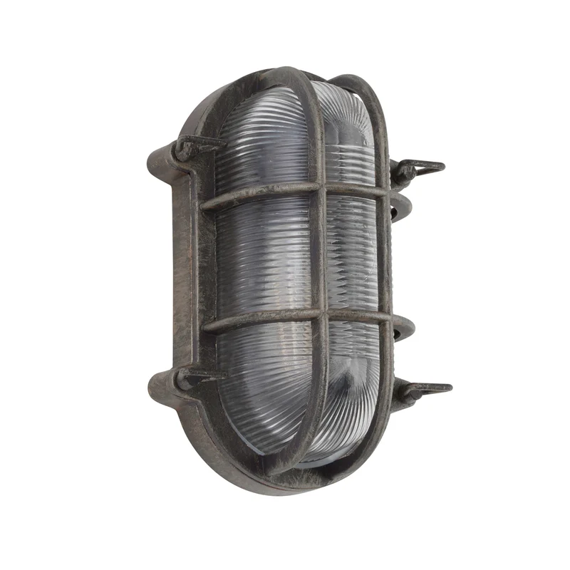 B-Ware Schiffarmatur Porto oval schwarz-silber E27 dimmbar IP44 60W Searchlight
