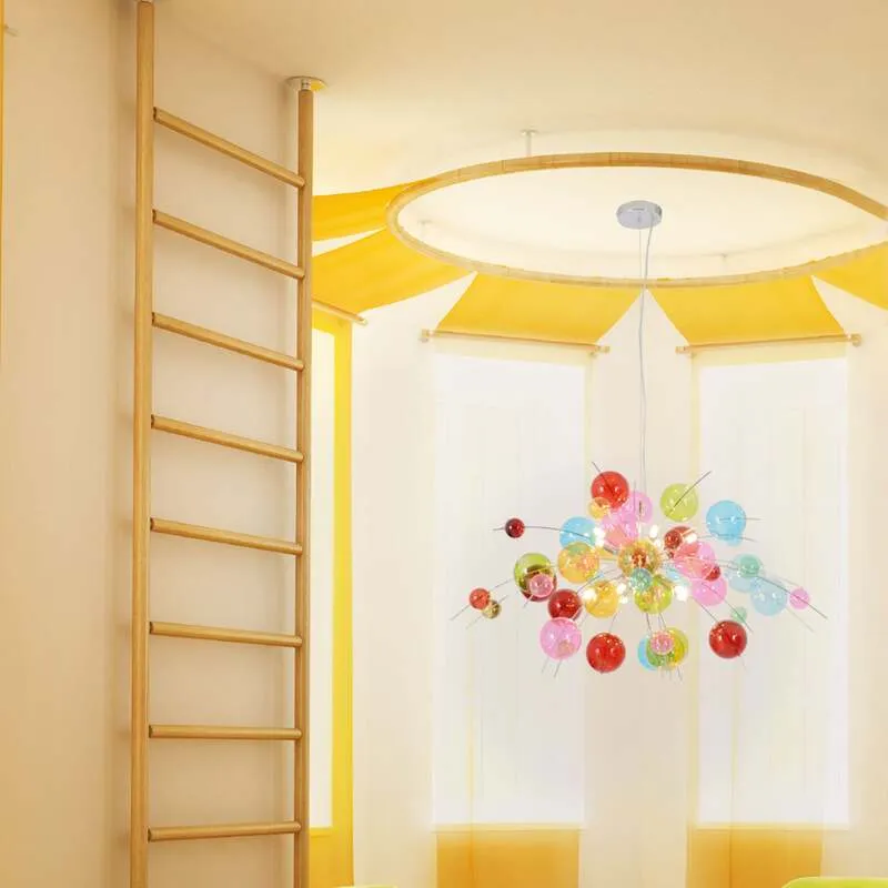 B-Ware Näve Aurinia Bunte Hängeleuchte 98 cm dimmbar G9 10x20W Glas Metall chrom