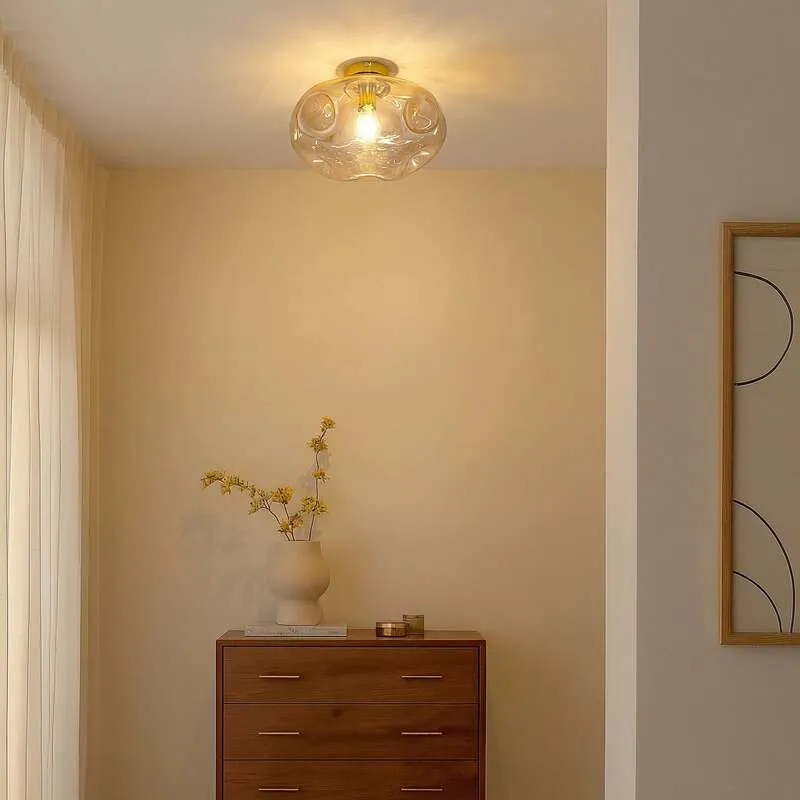 B-Ware Lindby Deckenleuchte Lelia amber Glas Ø 35 cm dimmbar für Wohnzimmer