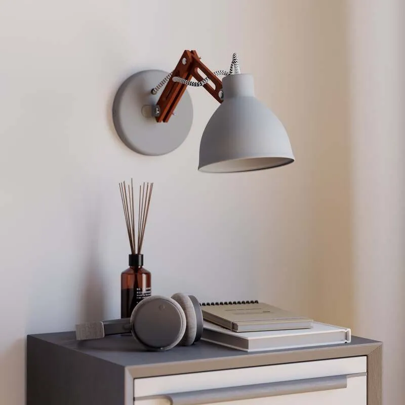 B-Ware Wandlampe Skansen Holzarm dimmbar grau Leuchte aus Holz und Metall 25cm hoch