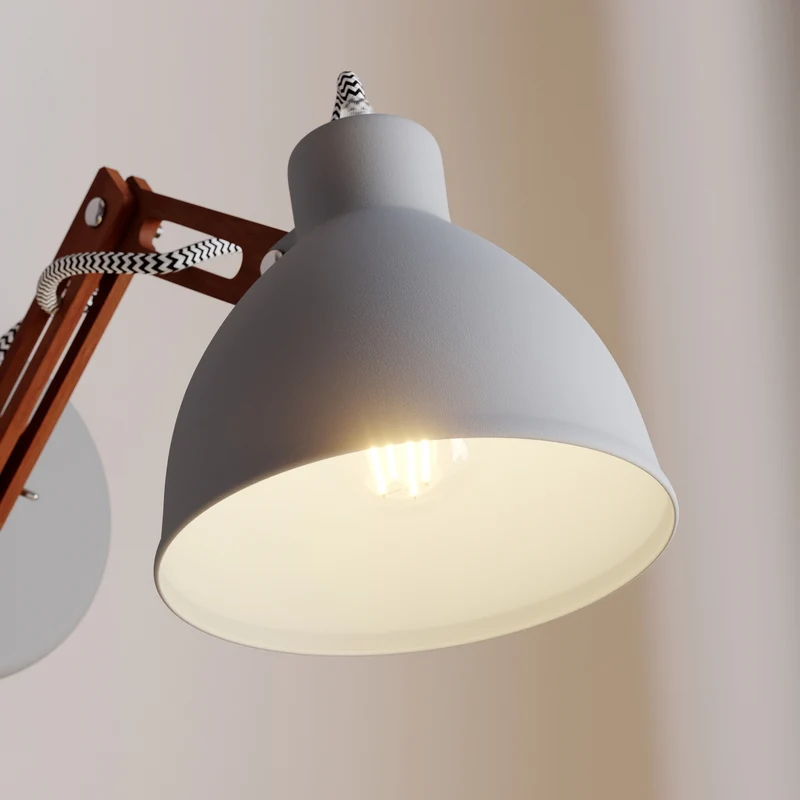B-Ware Wandlampe Skansen Holzarm dimmbar grau Leuchte aus Holz und Metall 25cm hoch