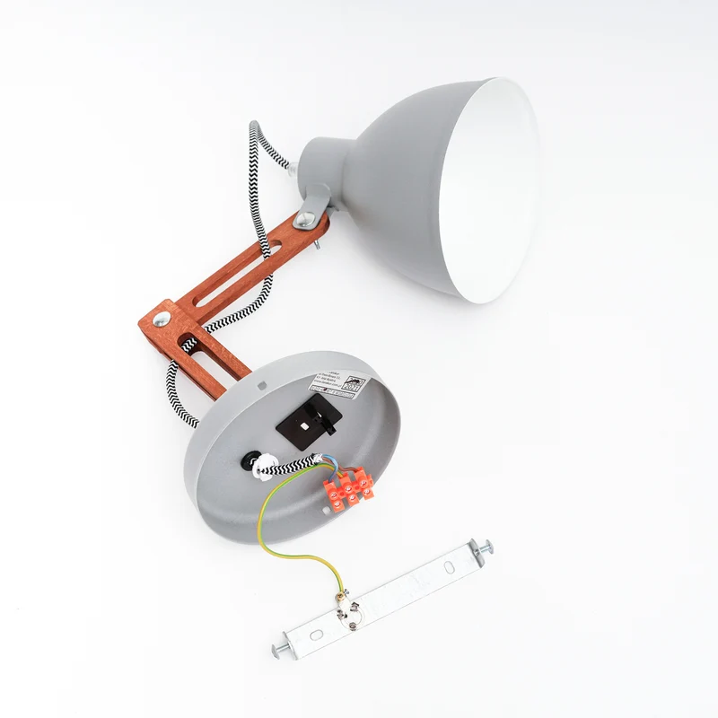B-Ware Wandlampe Skansen Holzarm dimmbar grau Leuchte aus Holz und Metall 25cm hoch