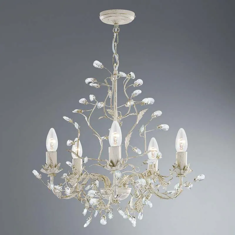 B-Ware Searchlight Kronleuchter Hängeleuchte Almandite 5fl. LED dimmbar gold creme 50cm