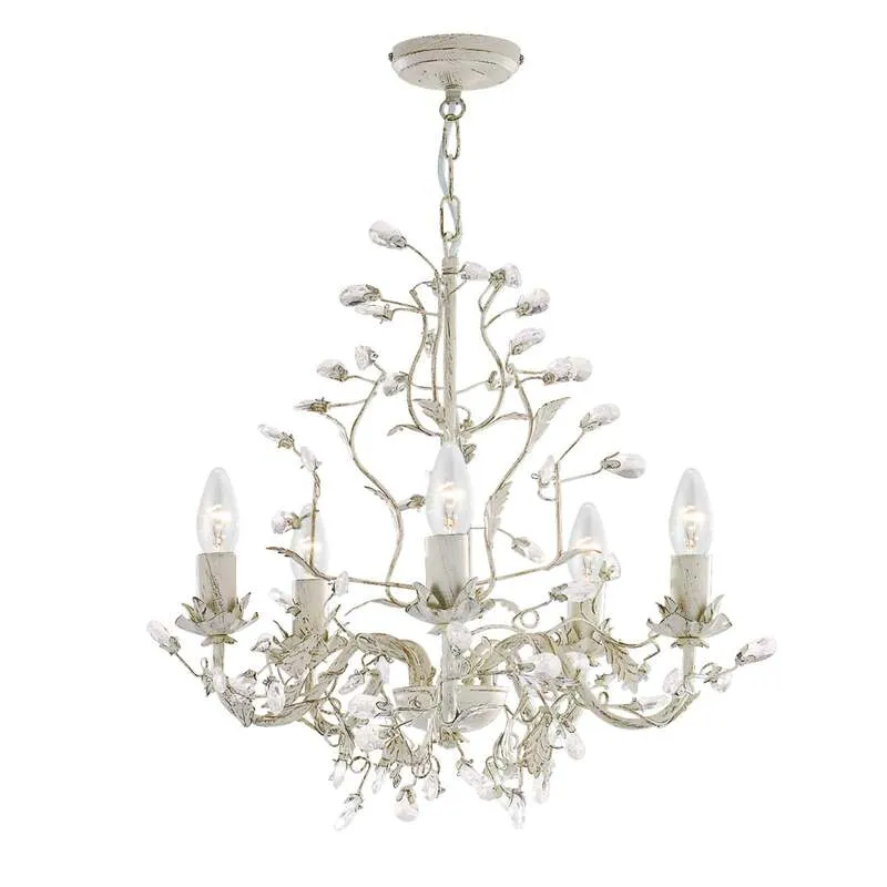 B-Ware Searchlight Kronleuchter Hängeleuchte Almandite 5fl. LED dimmbar gold creme 50cm