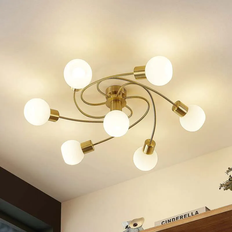 B-Ware Lindby Deckenlampe Ciala 7-flg LED Deckenlampe messingfarben E14 opalweiß Lampe