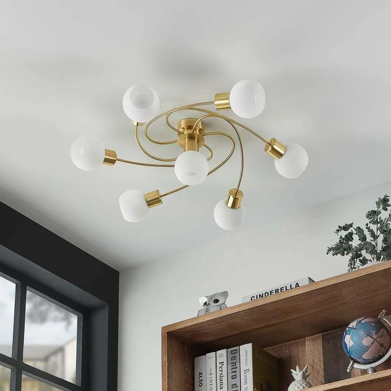 B-Ware Lindby Deckenlampe Ciala 7-flg LED Deckenlampe messingfarben E14 opalweiß Lampe