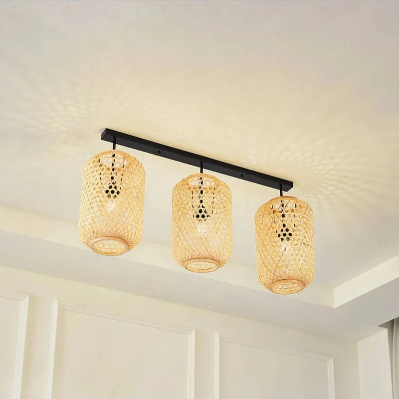 B-Ware Lucande Deckenleuchte Jorick LED 3-flg. Lampe Leuchte Bambus schwarz 104,5cm