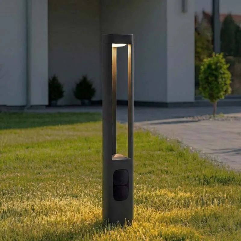 B-Ware Lucande Wegeleuchte Gartenleuchte Pirron LED anthrazit 80cm mit Steckdose IP54