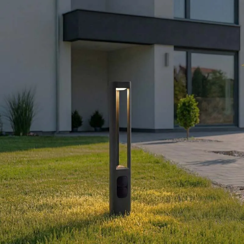 B-Ware Lucande Wegeleuchte Gartenleuchte Pirron LED anthrazit 80cm mit Steckdose IP54