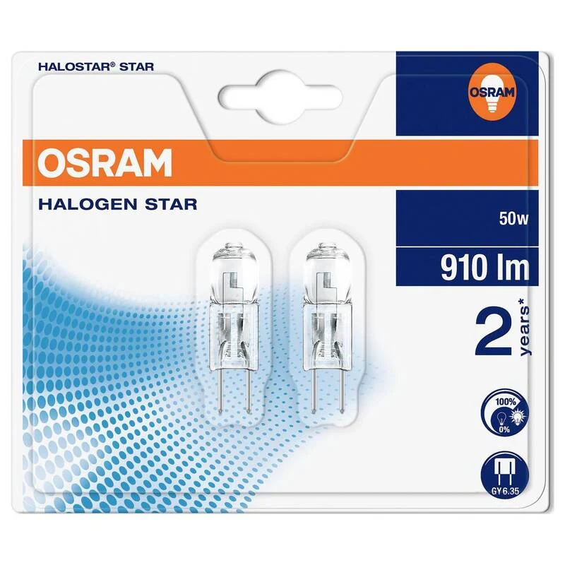 B-Ware OSRAM Halogenlampe GY6.35 50W dimmbar warmweiß 2er Set 910lm Lebensdauer 2000h