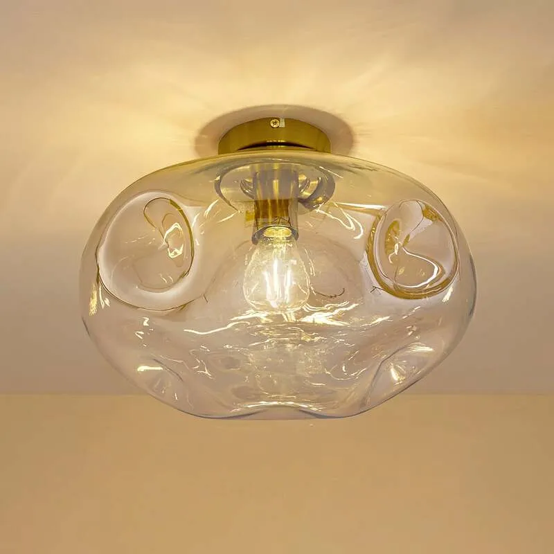 B-Ware Lindby Deckenleuchte Lampe Lelia amber Glas 35 cm runde Wohnraumleuchte
