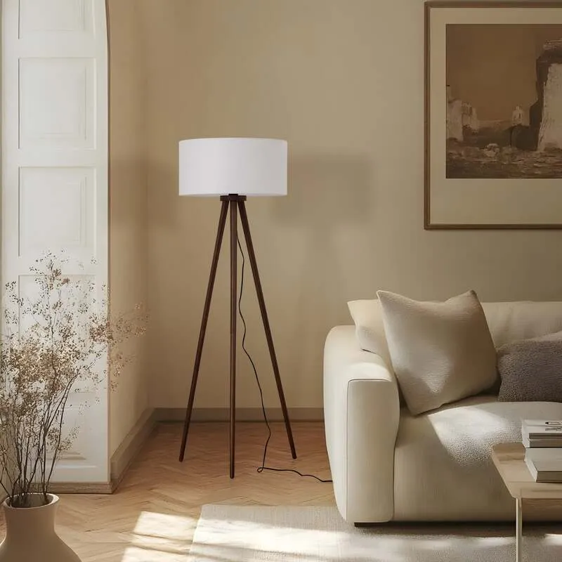 B-Ware Lindby Stehleuchte Charlia 150 cm weiß Walnussholz E27 15 W mit Schalter