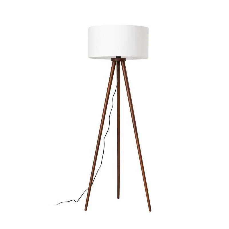 B-Ware Lindby Stehleuchte Charlia 150 cm weiß Walnussholz E27 15 W mit Schalter