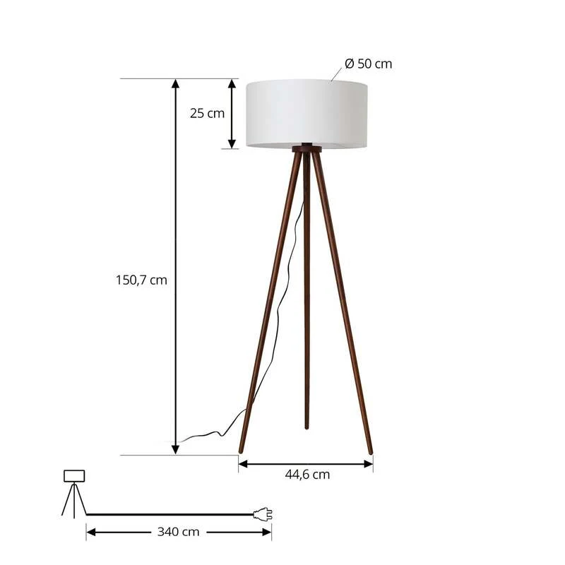 B-Ware Lindby Stehleuchte Charlia 150 cm weiß Walnussholz E27 15 W mit Schalter