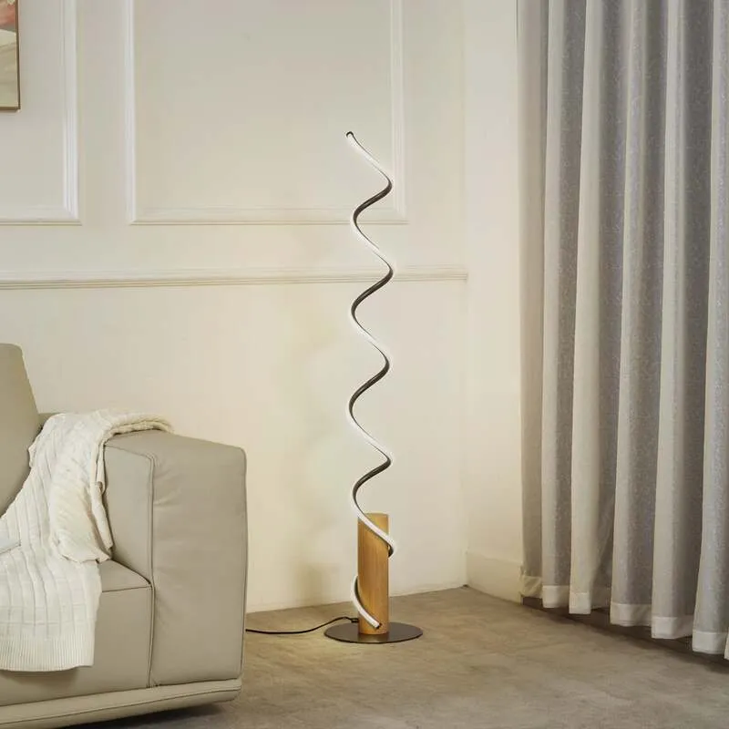 B-Ware Lindby LED-Stehleuchte Spiraali grau Holz 133 cm warmweiß 2410 lm