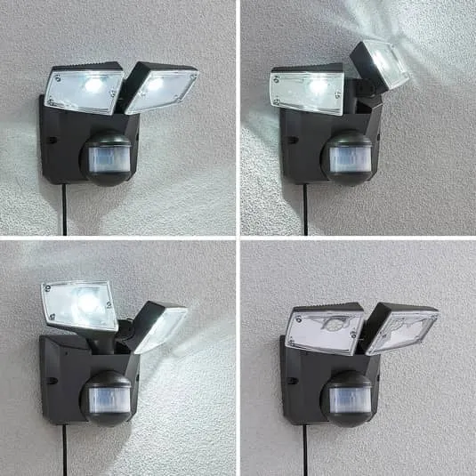 B-Ware Solarleuchte Wandleuchte Solarstrahler LED Solarlampe Gartenleuchte grau Lindby