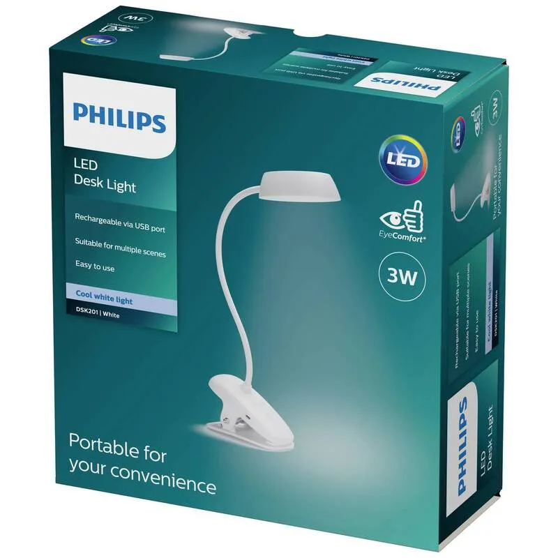 B-Ware Philips USB-Leuchte LED Klemmleuchte DSK201 3W neutralweiß Metall weiß 4000K