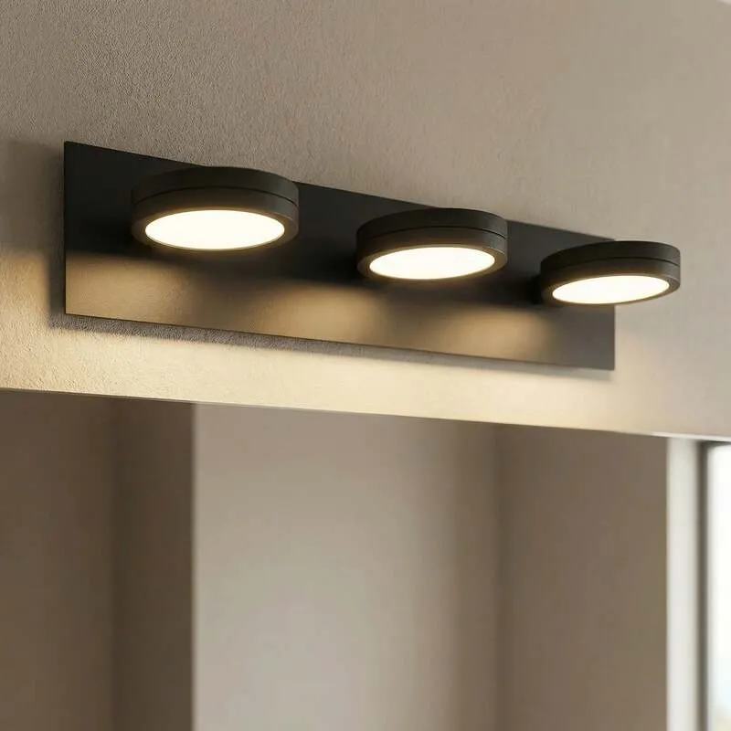 B-Ware LIGHTME Wandleuchte Aqua 3-flammig LED Lampe schwarz dimmbar IP44 50cm