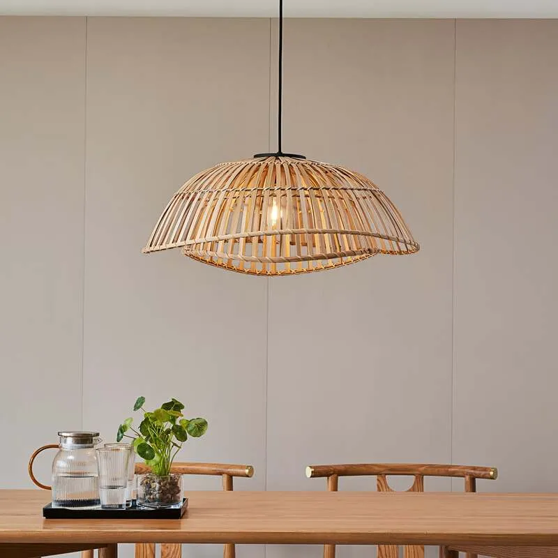 B-Ware Lindby Hängeleuchte Ilajus LED Pendelleuchte Lampe dimmbar Bambus Ø 62 cm natur