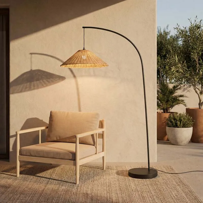 B-Ware Lucande Außenstehlampe Taniola Rattan Lampe Leuchte LED 195cm IP44 Braun