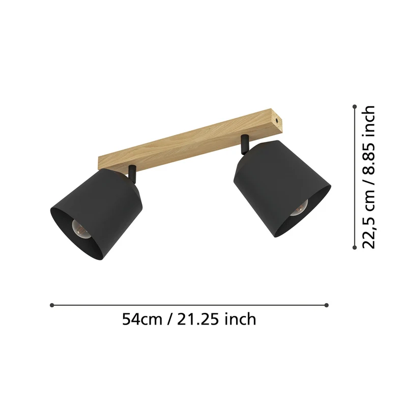 B-Ware EGLO Cotorro Deckenstrahler 2-flammig Holz Stahl dimmbar bewegliche Schirme