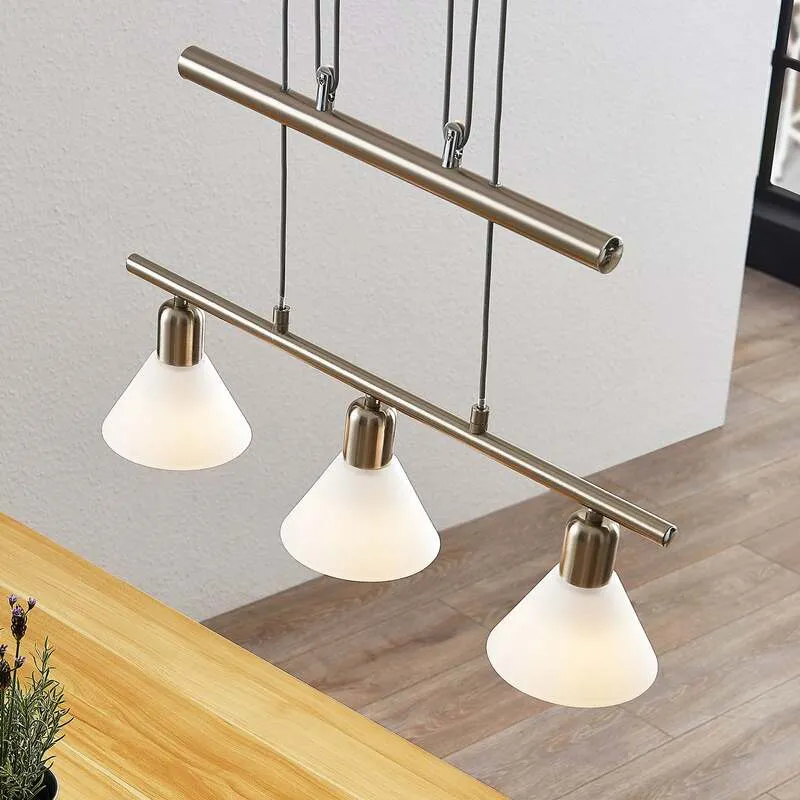 B-Ware Lindby Pendellampe Hängeleuchte Delira LED dimmbar nickel 3-flg höhenverstellbar