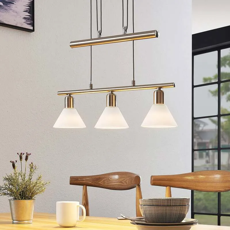 B-Ware Lindby Pendellampe Hängeleuchte Delira LED dimmbar nickel 3-flg höhenverstellbar