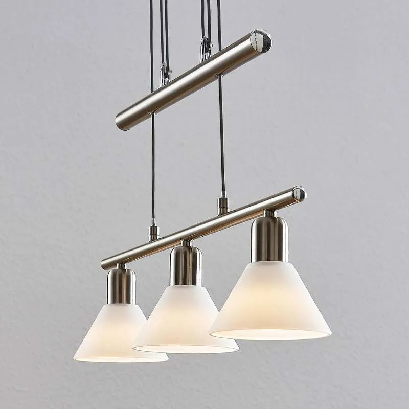 B-Ware Lindby Pendellampe Hängeleuchte Delira LED dimmbar nickel 3-flg höhenverstellbar