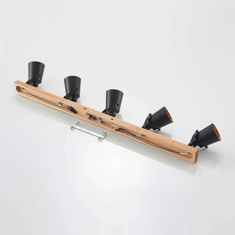 B-Ware Lindby Deckenstrahler Kimban 5-flg 106 cm Holz Metall dimmbar schwarz/gold