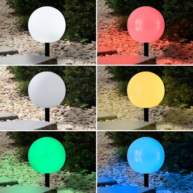 B-Ware Lindby LED Gartenlampe Außenleuchte Lago RGBW 3er Set Kugeln Erdspieß weiß 51cm