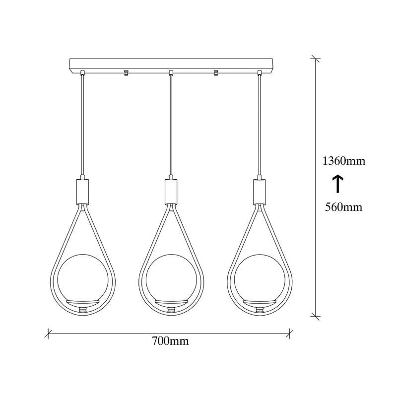 B-Ware Hängeleuchte Mudoni MR-939 3-flg linear schwarz Opalglas dimmbar 70 cm