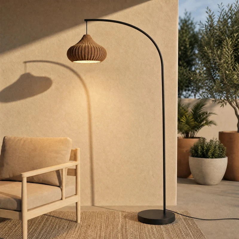 B-Ware Lucande Außenstehleuchte Gartenlampe Taniola Rattanleuchte beige 195cm IP44
