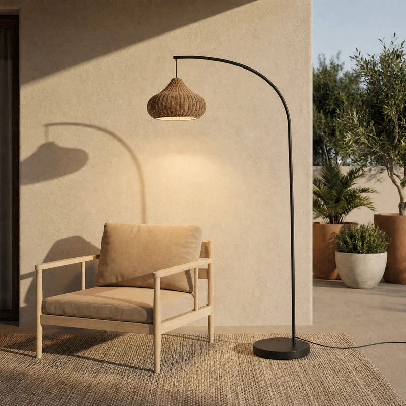 B-Ware Lucande Außenstehleuchte Gartenlampe Taniola Rattanleuchte beige 195cm IP44