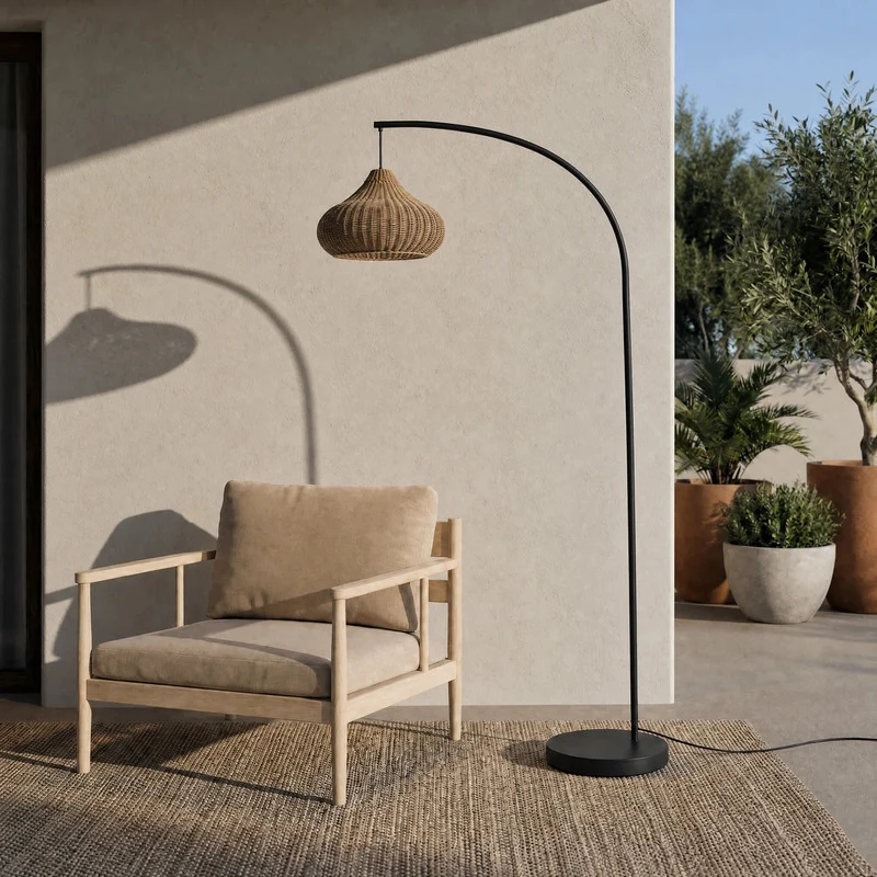 B-Ware Lucande Außenstehleuchte Gartenlampe Taniola Rattanleuchte beige 195cm IP44