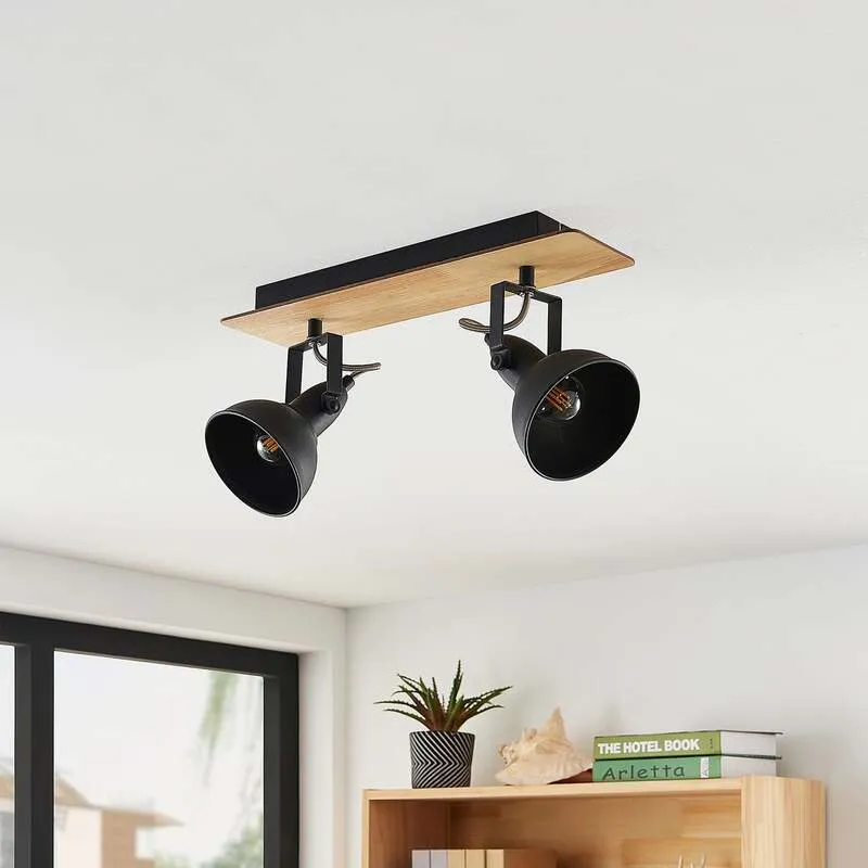 B-Ware Lindby Deckenlampe Aylis 2-flg 40 cm schwarz Holz E14 drehbar schwenkbar