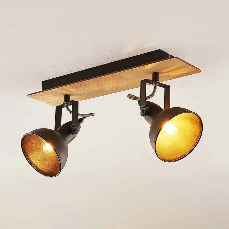 B-Ware Lindby Deckenlampe Aylis 2-flg 40 cm schwarz Holz E14 drehbar schwenkbar