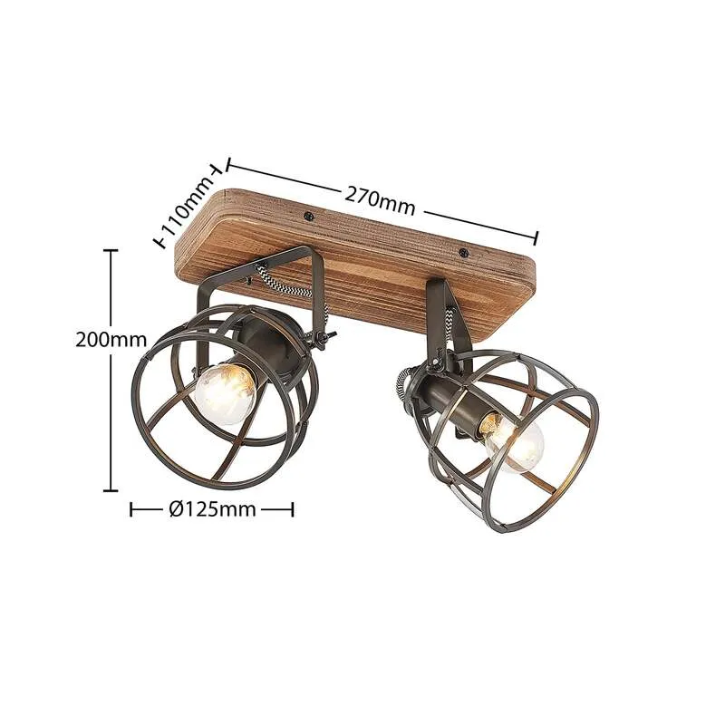 B-Ware Lindby Deckenstrahler Rutger LED Strahler Holz dimmbar schwarz 2-flammig 36cm