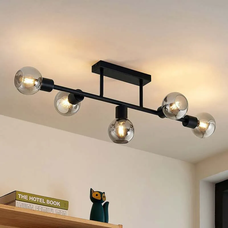 B-Ware Lindby Deckenlampe Biscala LED Lampe Leuchte dimmbar schwarz rauch Ø85cm 5-flg