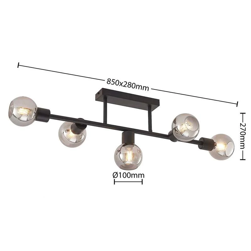 B-Ware Lindby Deckenlampe Biscala LED Lampe Leuchte dimmbar schwarz rauch Ø85cm 5-flg