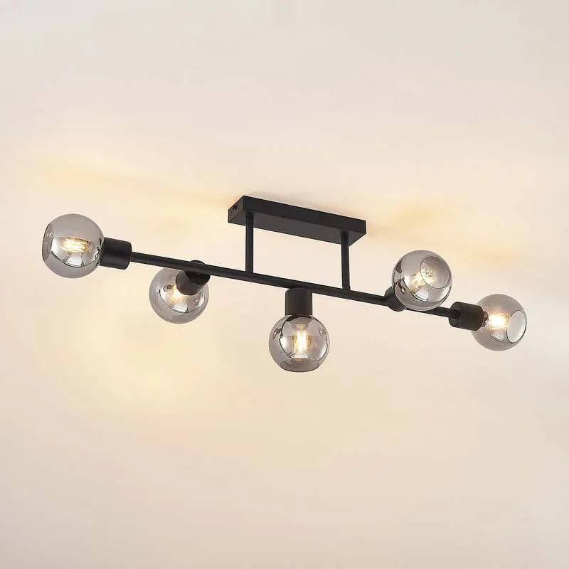 B-Ware Lindby Deckenlampe Biscala LED Lampe Leuchte dimmbar schwarz rauch Ø85cm 5-flg