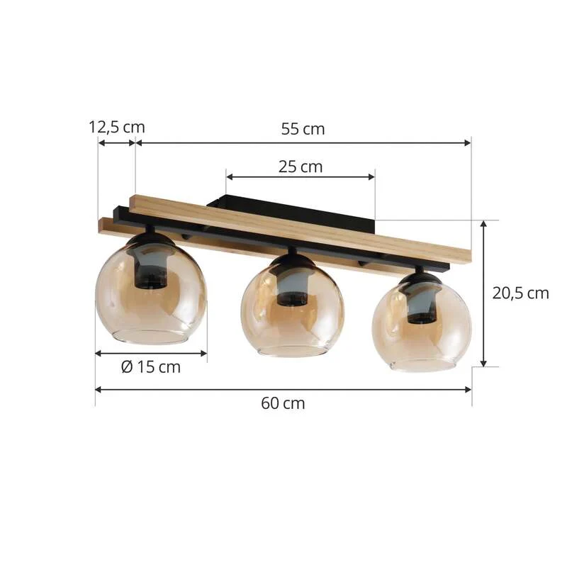 B-Ware Lindby Deckenlampe Enrique LED 3-flammig Hängeleuchte Lampe amber Holz Glas