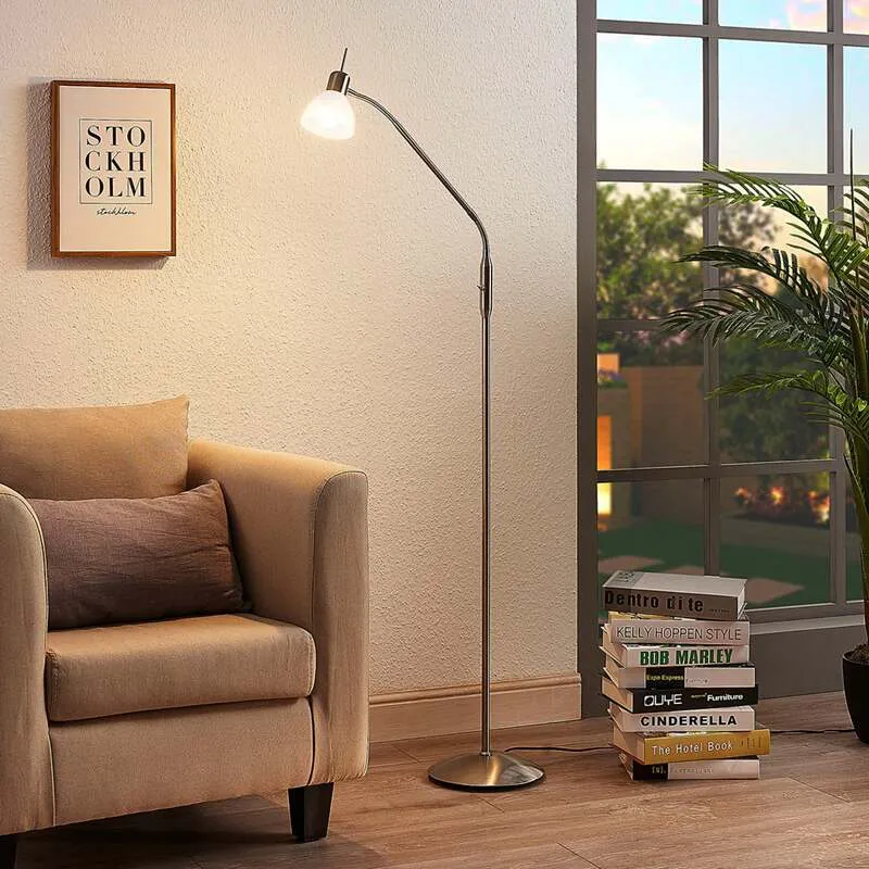 B-Ware Lindby Stehlampe Gwendolin LED Stehleuchte verstellbar Glas alabaster nickel