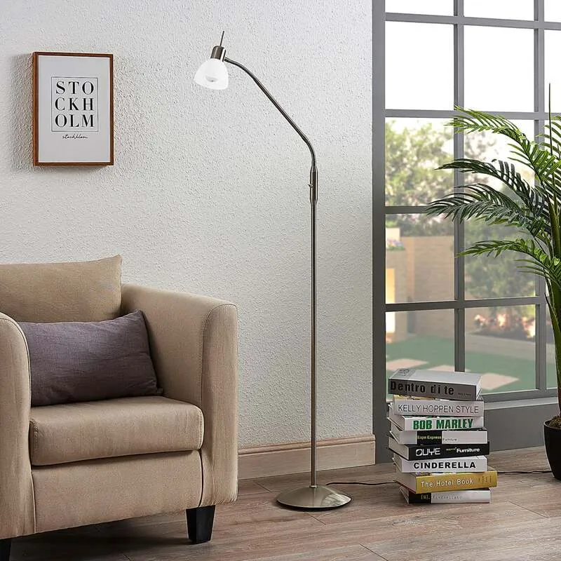 B-Ware Lindby Stehlampe Gwendolin LED Stehleuchte verstellbar Glas alabaster nickel