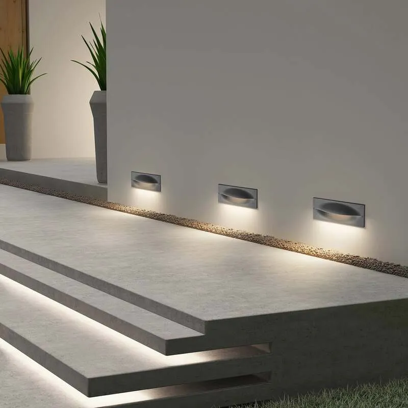 B-Ware Lucande LED Wandeinbauleuchte Zandro anthrazit Gartenleuchte IP65 25cm 11W