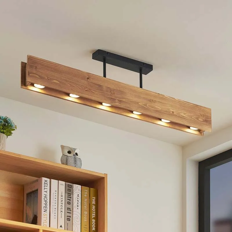 B-Ware Lindby Malwin Deckenleuchte GU10 100 cm 6-flg Kiefernholz dunkel lasiert