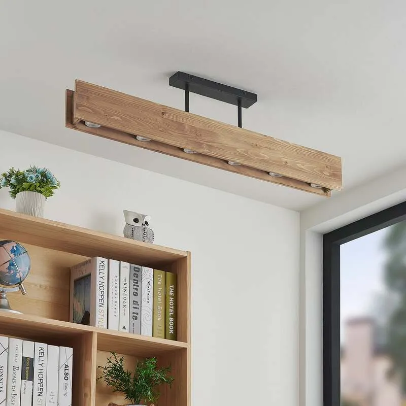 B-Ware Lindby Malwin Deckenleuchte GU10 100 cm 6-flg Kiefernholz dunkel lasiert
