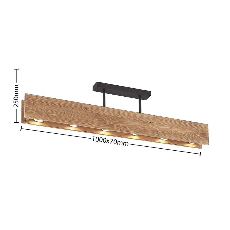 B-Ware Lindby Malwin Deckenleuchte GU10 100 cm 6-flg Kiefernholz dunkel lasiert